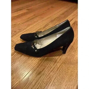 ST. JOHN Chiara Black Suede Mary Jane Square Toe Pumps US 8.5 AA Old Money